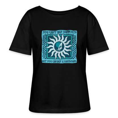 Relaxed Rundhals Frauen Bio-T-Shirt -buy happiness- - Schwarz