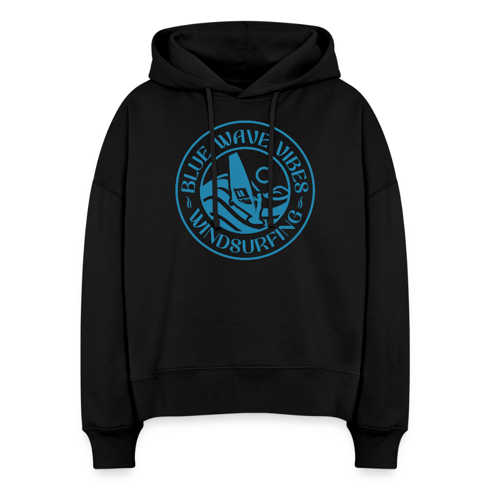 Boxy Frauen Bio Hoodie Nora -blue wave vibes- - Schwarz