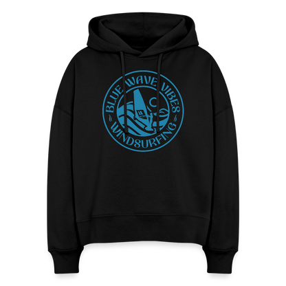 Boxy Frauen Bio Hoodie Nora -blue wave vibes- - Schwarz