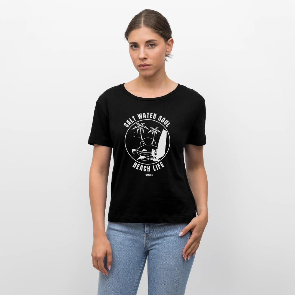 Relaxed Rundhals Frauen Bio-T-Shirt --salt water soul- - Schwarz