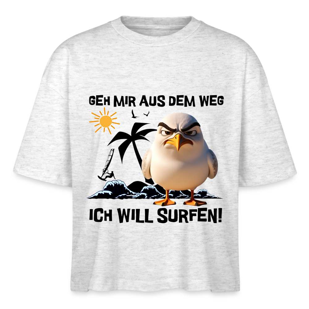 Frauen Boxy Bio-T-Shirt -ich will surfen- - Weiß meliert