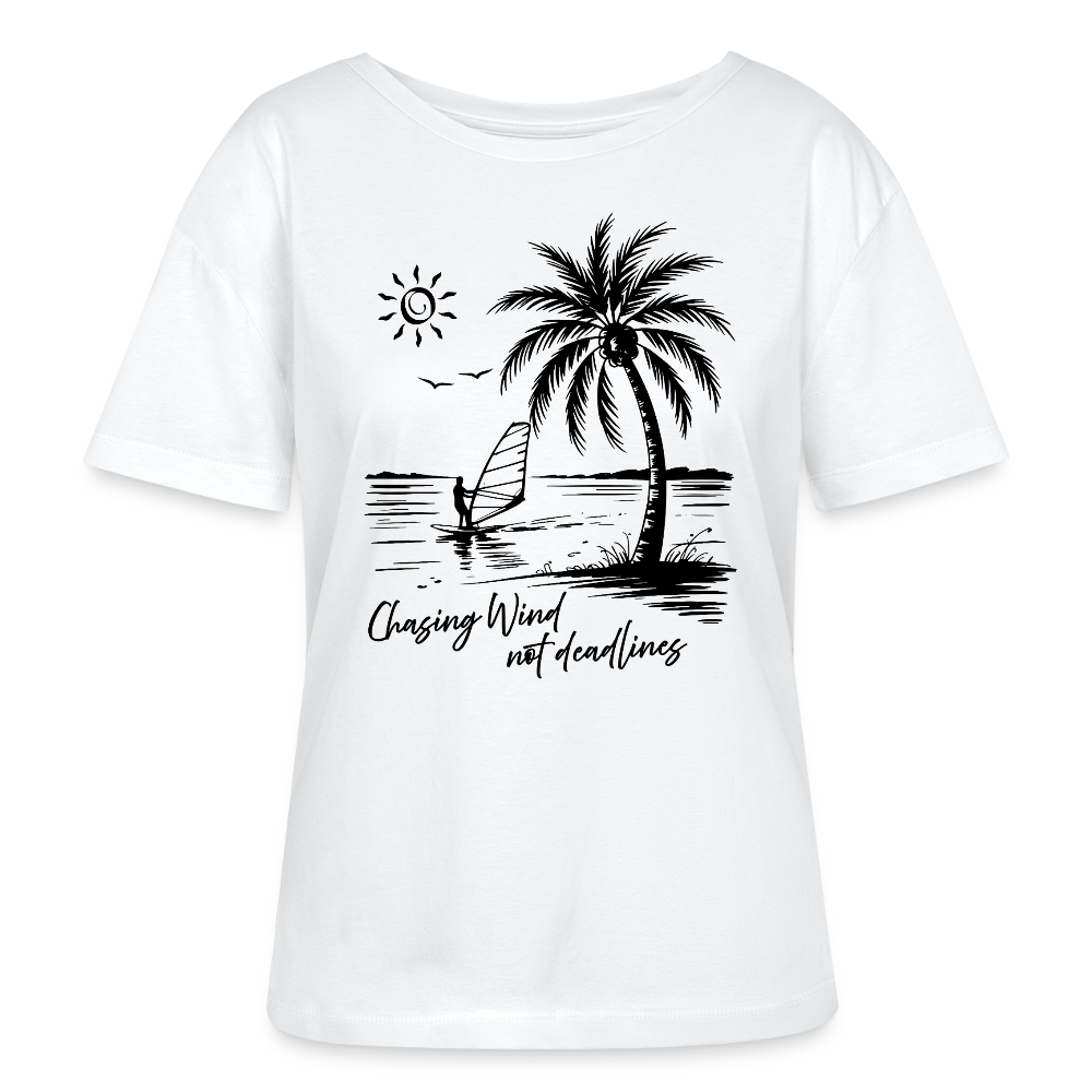 Relaxed Rundhals Frauen Bio-T-Shirt -chasing wind- - Weiß