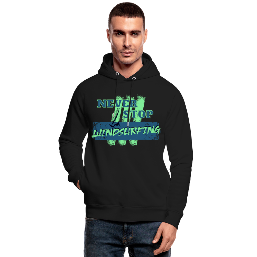 Unisex Bio-Hoodie -never stop windsurfing- - Schwarz