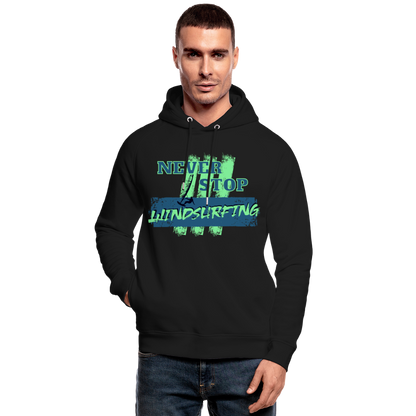 Unisex Bio-Hoodie -never stop windsurfing- - Schwarz