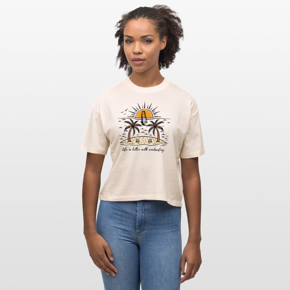 Frauen Boxy Bio-T-Shirt -better life- - Weißgrau