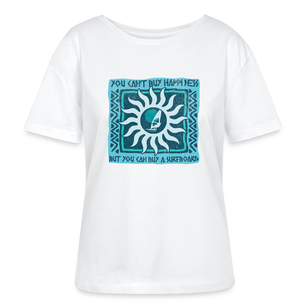 Relaxed Rundhals Frauen Bio-T-Shirt -buy happiness- - Weiß