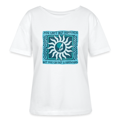 Relaxed Rundhals Frauen Bio-T-Shirt -buy happiness- - Weiß