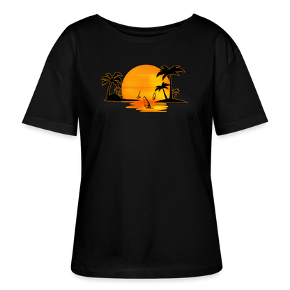 Relaxed Rundhals Frauen Bio-T-Shirt -sunset- - Schwarz