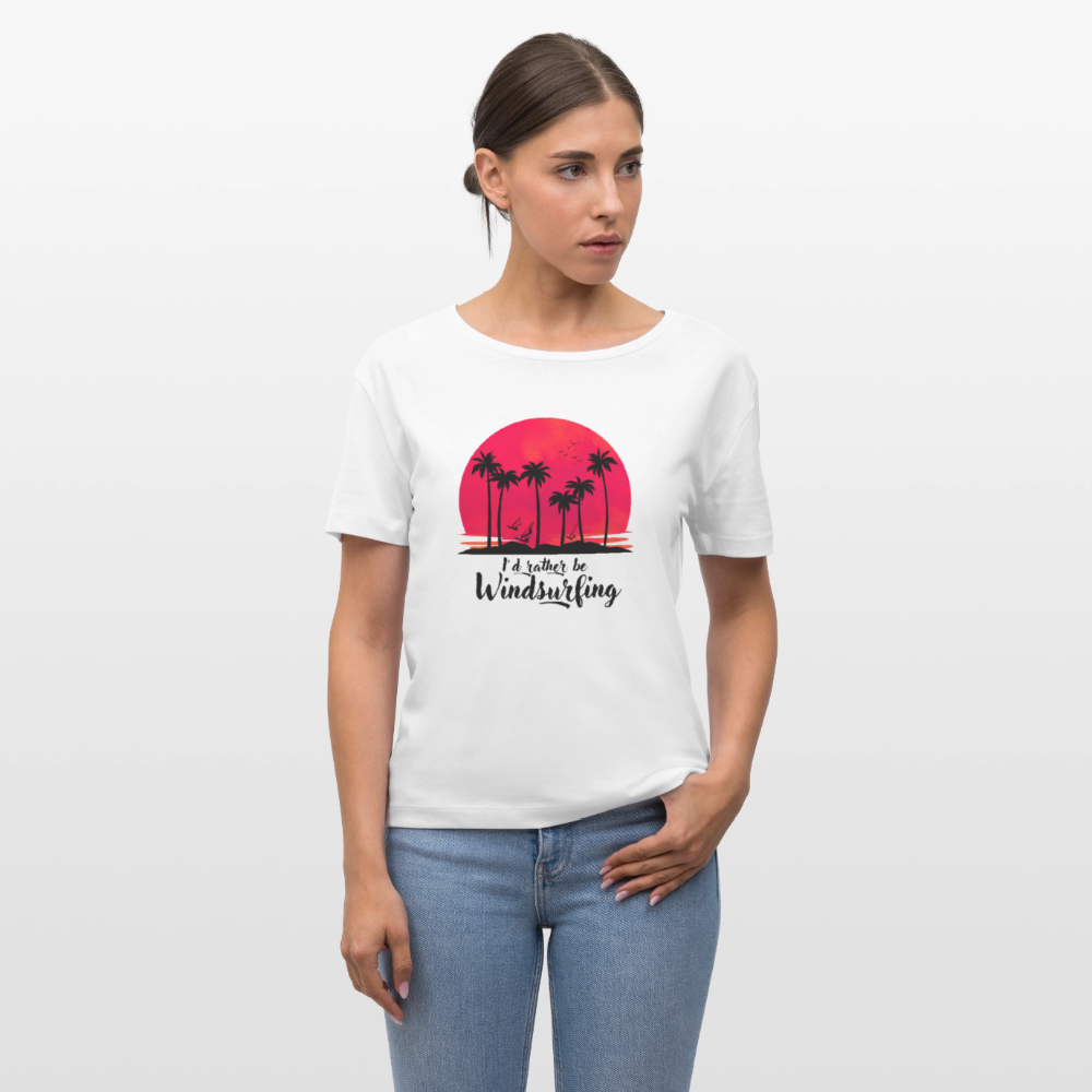 Relaxed Rundhals Frauen Bio-T-Shirt -I´d rather be- - Weiß