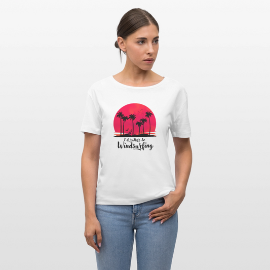 Relaxed Rundhals Frauen Bio-T-Shirt -I´d rather be- - Weiß