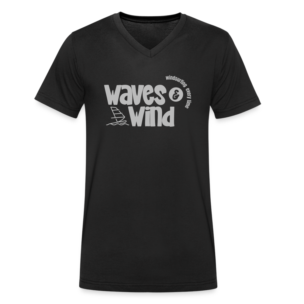 Männer Bio-T-Shirt mit V-Ausschnitt -waves & wind- - Schwarz