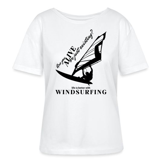 Relaxed Rundhals Frauen Bio-T-Shirt -are you alive- - Weiß