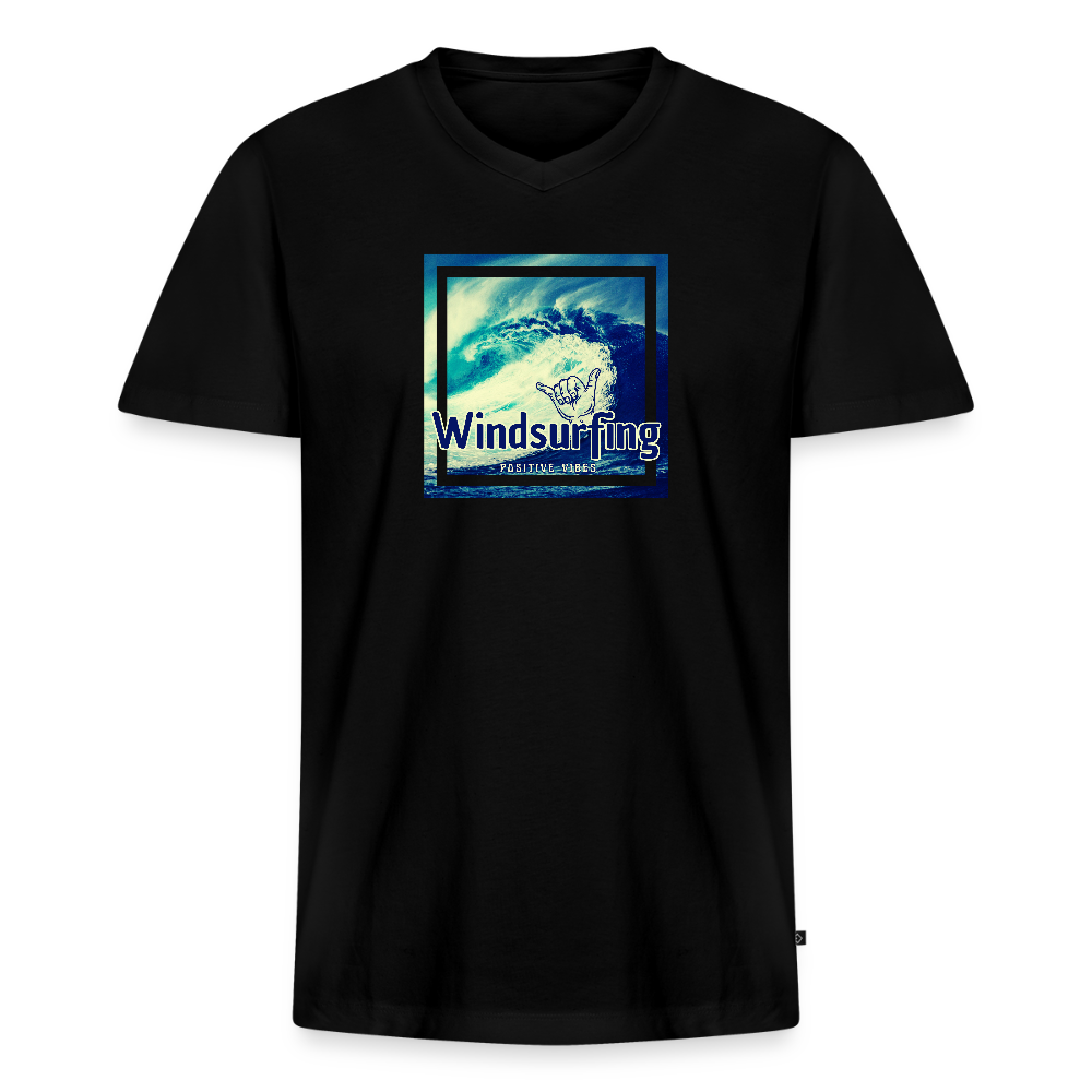 Männer Bio-T-Shirt mit V-Ausschnitt -positive vibes- - Schwarz