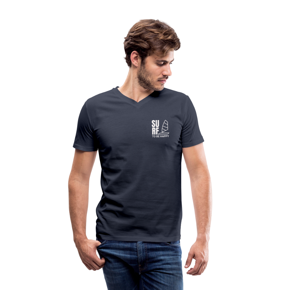 Männer Bio-T-Shirt mit V-Ausschnitt -surf to be happy- - Navy