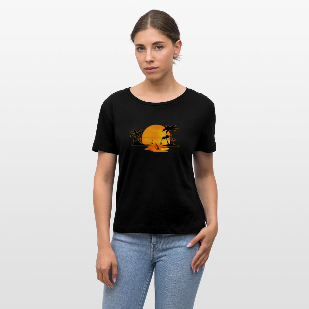 Relaxed Rundhals Frauen Bio-T-Shirt -sunset- - Schwarz