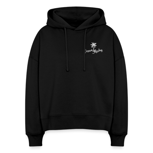 Boxy Frauen Bio Hoodie Nora -ocean replay- - Schwarz