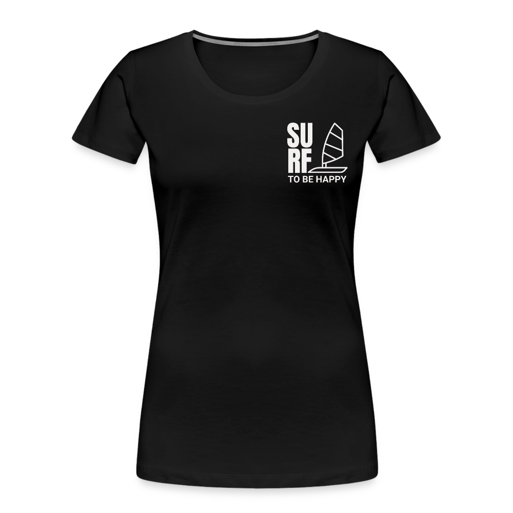 Frauen Premium Bio T-Shirt -surf to be happy- - Schwarz