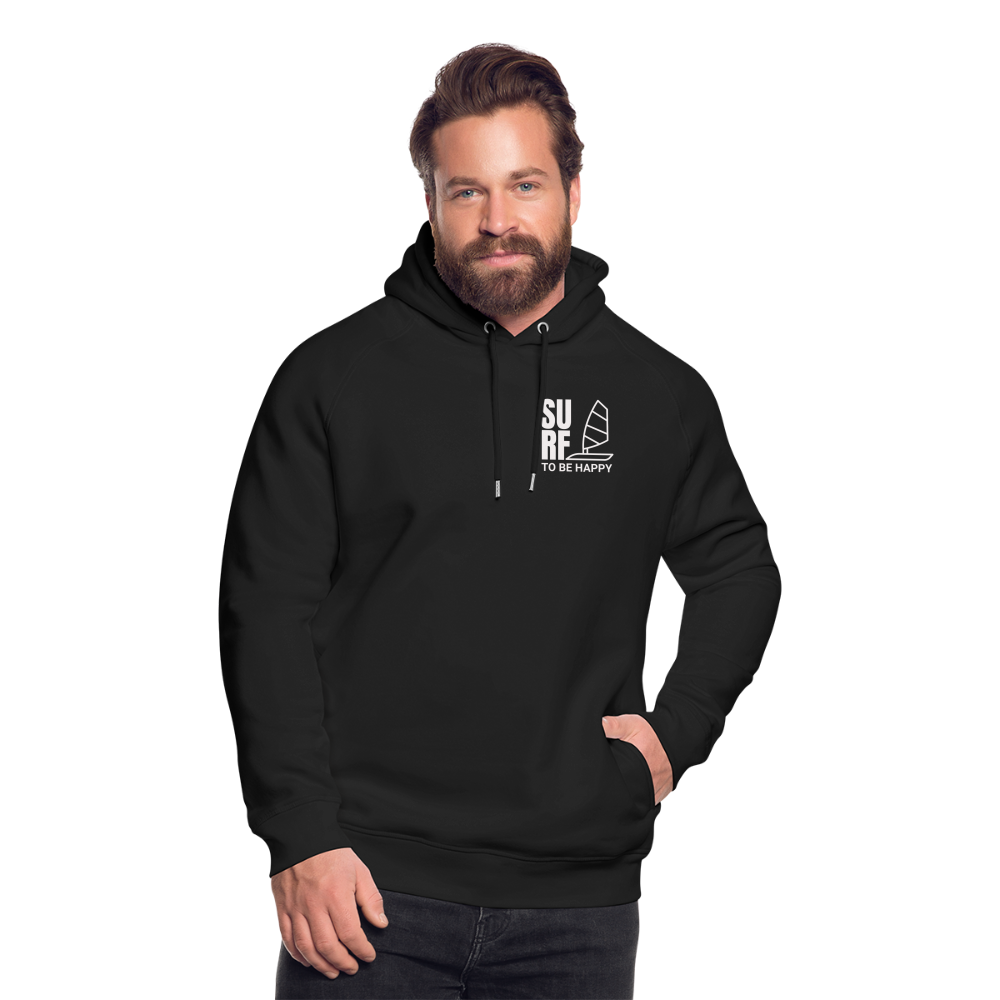 Unisex Bio-Hoodie -surf to be happy- - Schwarz