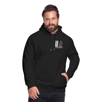 Unisex Bio-Hoodie -surf to be happy- - Schwarz