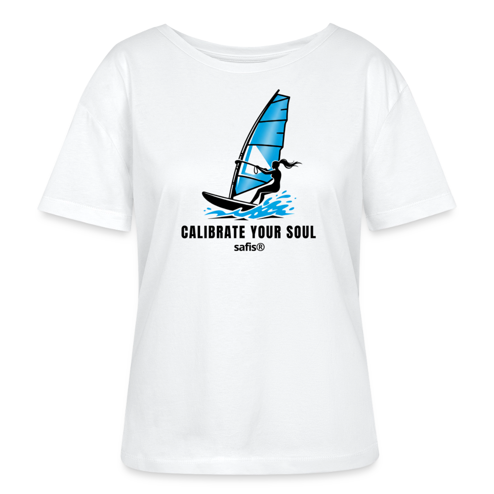 Windsurf Shirt safis® Relaxed Rundhals Frauen Bio-T-Shirt -calibrate your soul- - Weiß