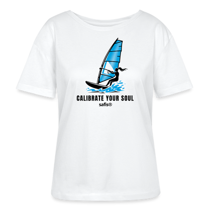 Windsurf Shirt safis® Relaxed Rundhals Frauen Bio-T-Shirt -calibrate your soul- - Weiß