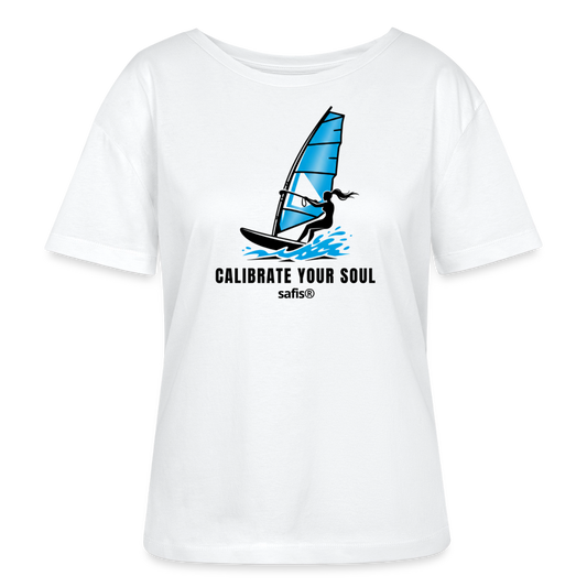 Windsurf Shirt safis® Relaxed Rundhals Frauen Bio-T-Shirt -calibrate your soul- - Weiß