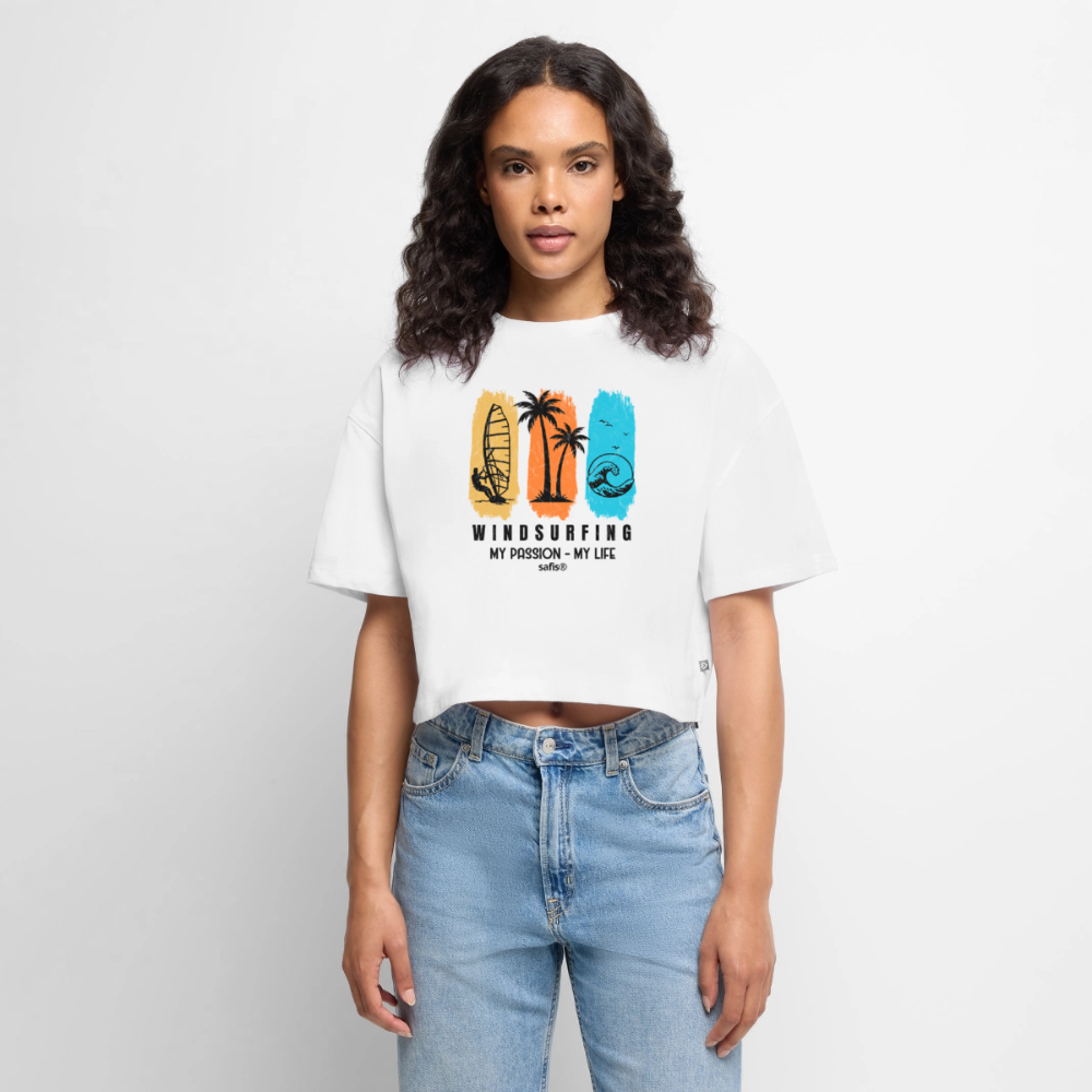 Frauen Premium Oversized Bio Cropped T-Shirt -my passion my life- - Weiß