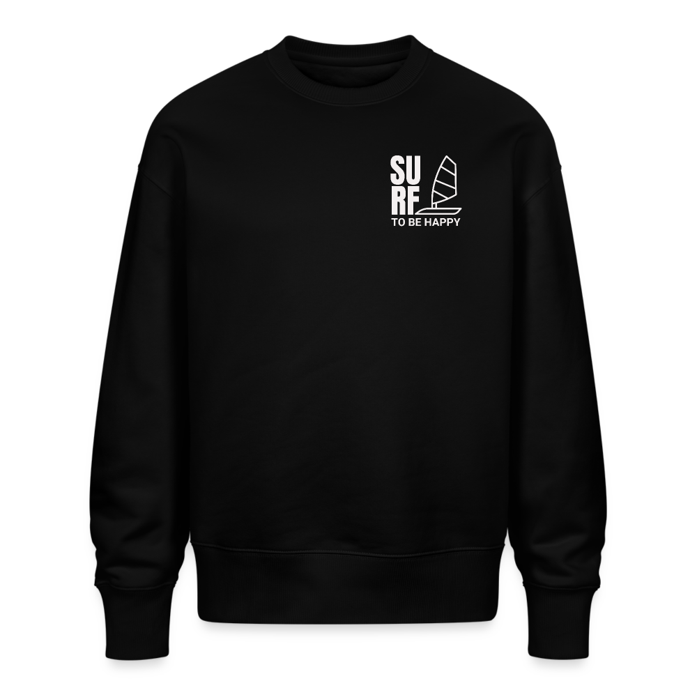 Unisex Oversize Bio Pullover -surf to be happy- - Schwarz