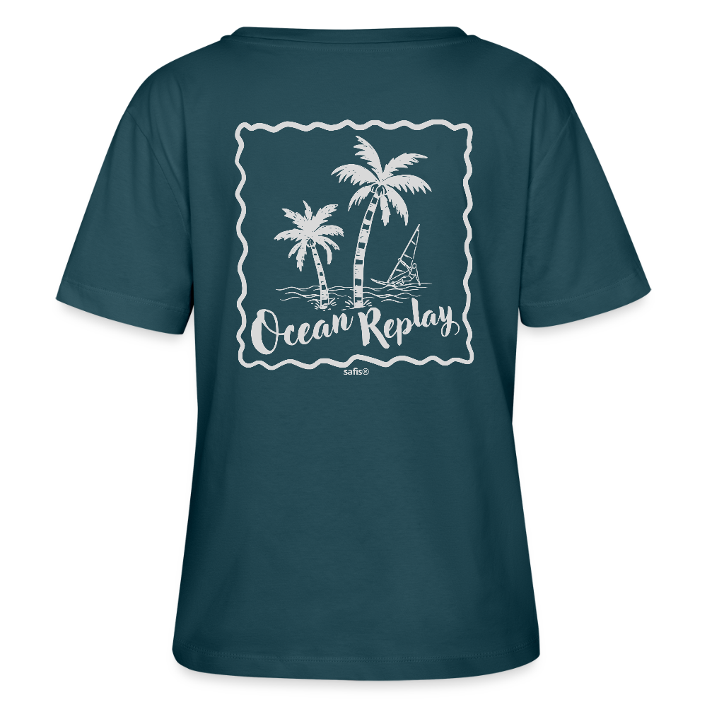 Relaxed Rundhals Frauen Bio-T-Shirt -ocean replay- - Dunkles Petrol