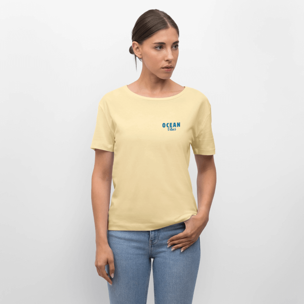 Relaxed Rundhals Frauen Bio-T-Shirt -happiest- - Creme
