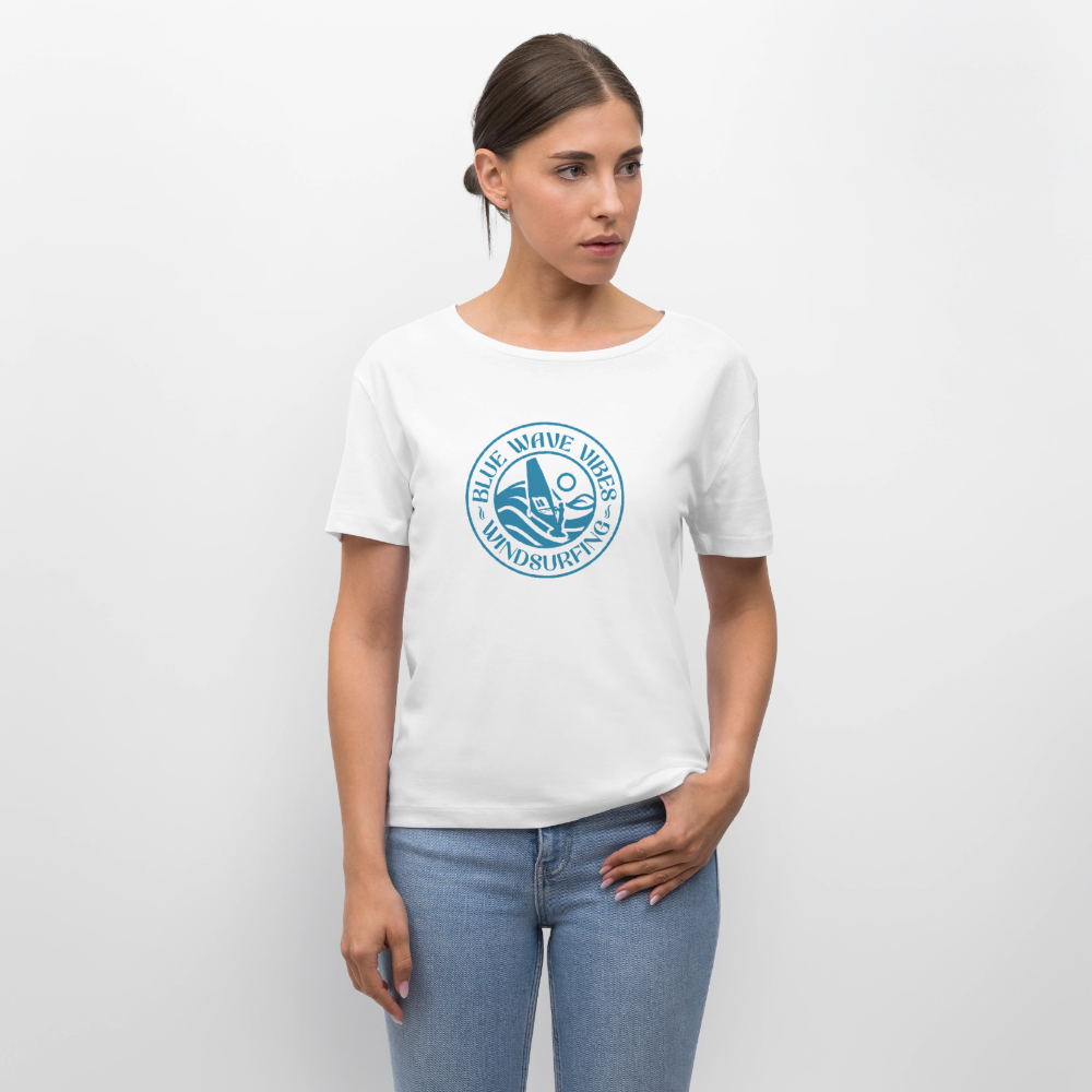 Relaxed Rundhals Frauen Bio-T-Shirt -blue wave vibes- - Weiß