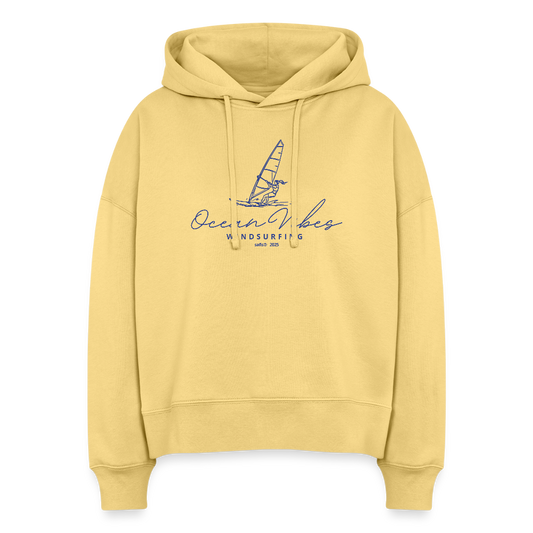 Boxy Frauen Bio Hoodie Nora -ocean vibes windsurfing- - Hellgelb