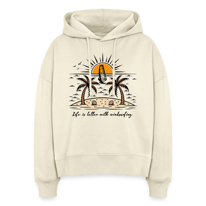 Boxy Frauen Bio Hoodie -better life- - Weißgrau