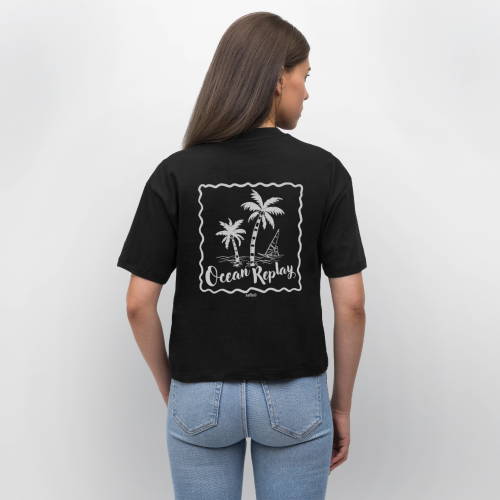 Frauen Boxy Bio-T-Shirt Nova -ocean replay- - Schwarz