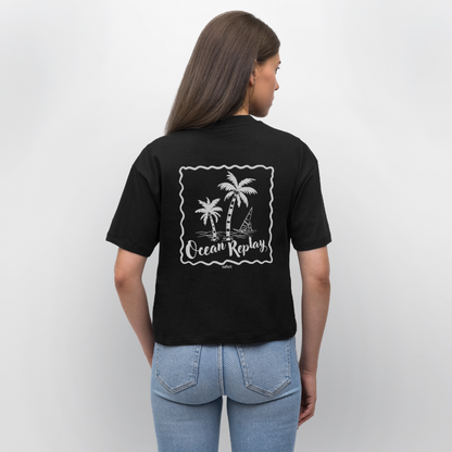 Frauen Boxy Bio-T-Shirt Nova -ocean replay- - Schwarz