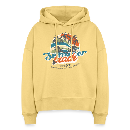 Boxy Frauen Bio Hoodie -summer beach- - Hellgelb
