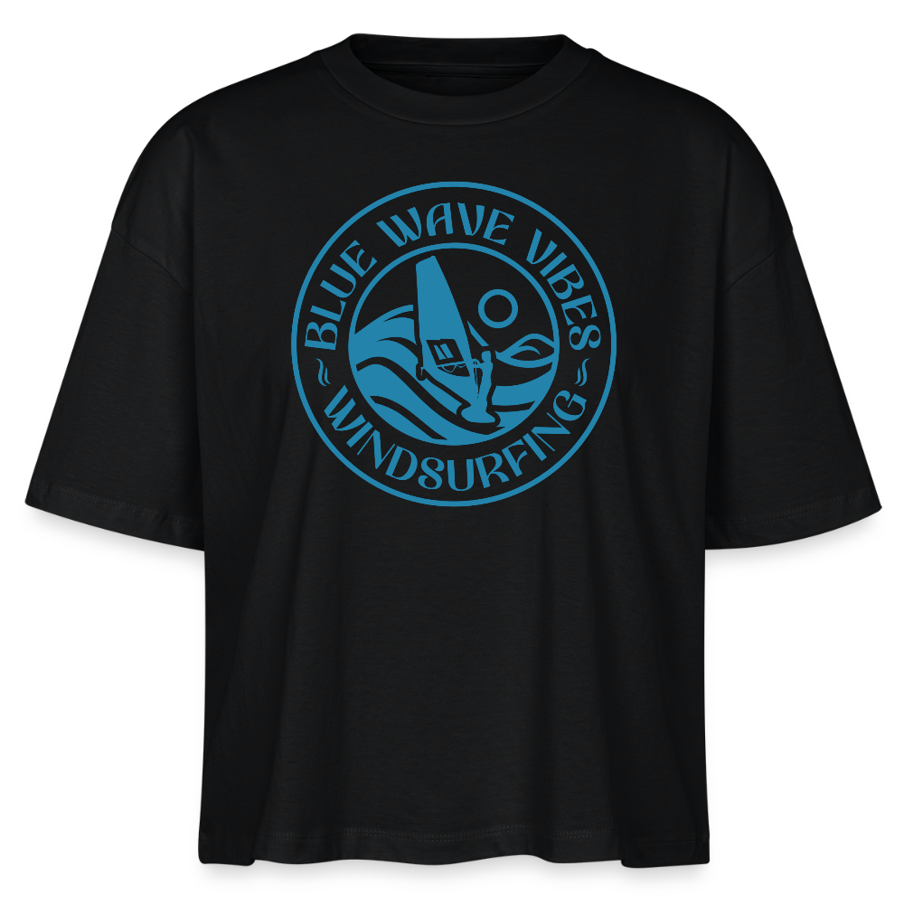 Windsurfing-T-Shirt, Frauen Boxy Bio-T-Shirt Nova -blue wave vibes- - Schwarz