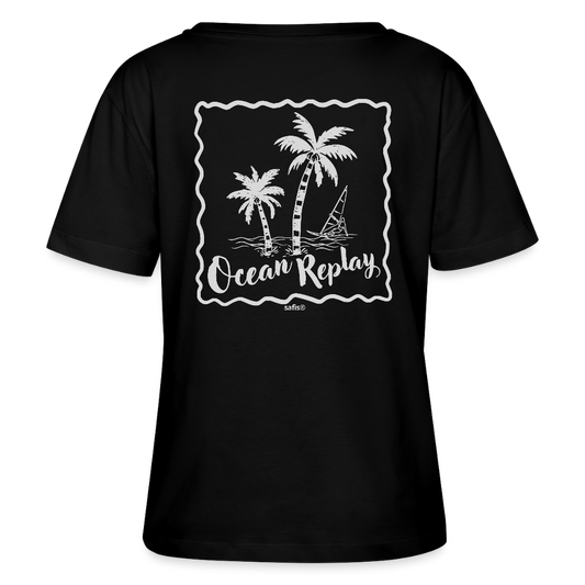 Relaxed Rundhals Frauen Bio-T-Shirt -ocean replay- - Schwarz