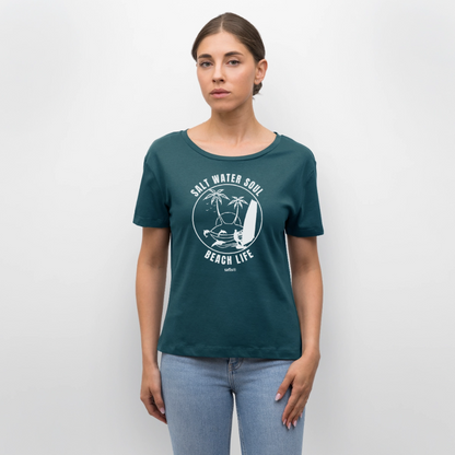 Relaxed Rundhals Frauen Bio-T-Shirt --salt water soul- - Dunkles Petrol