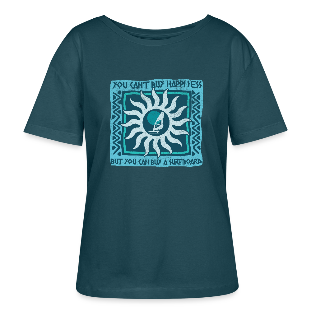 Relaxed Rundhals Frauen Bio-T-Shirt -buy happiness- - Dunkles Petrol