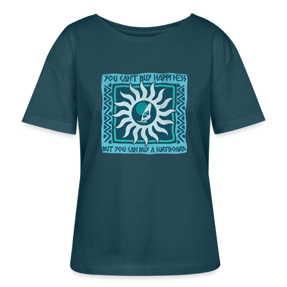 Relaxed Rundhals Frauen Bio-T-Shirt -buy happiness- - Dunkles Petrol