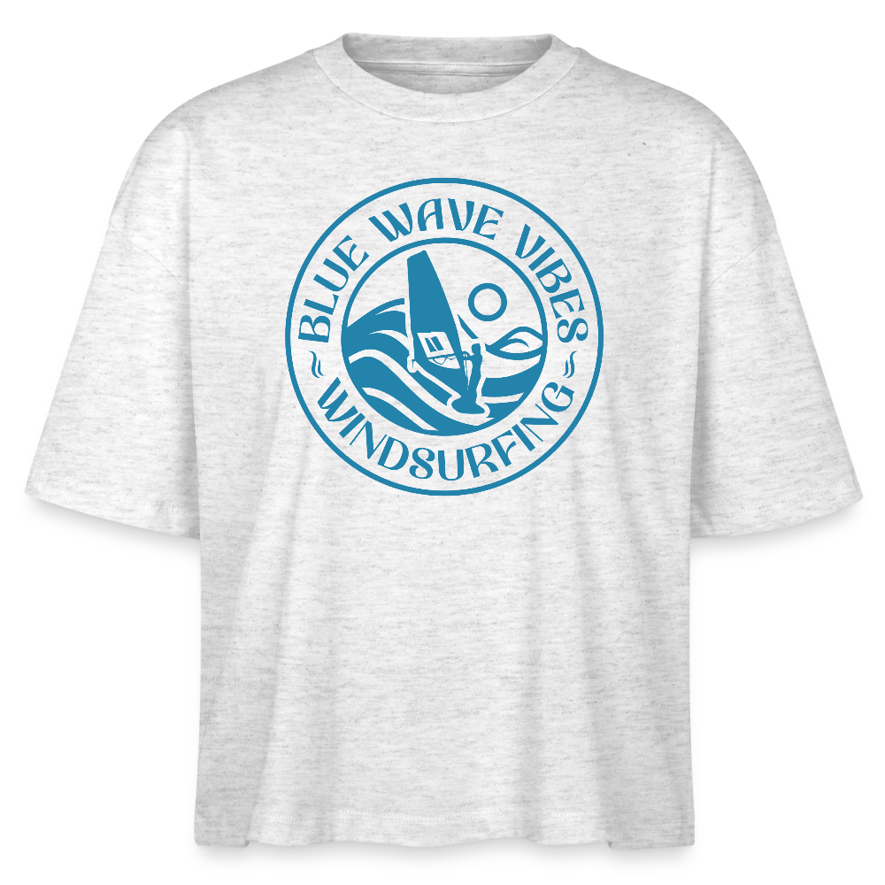 Frauen Boxy Bio-T-Shirt Nova -blue wave vibes- - Weiß meliert