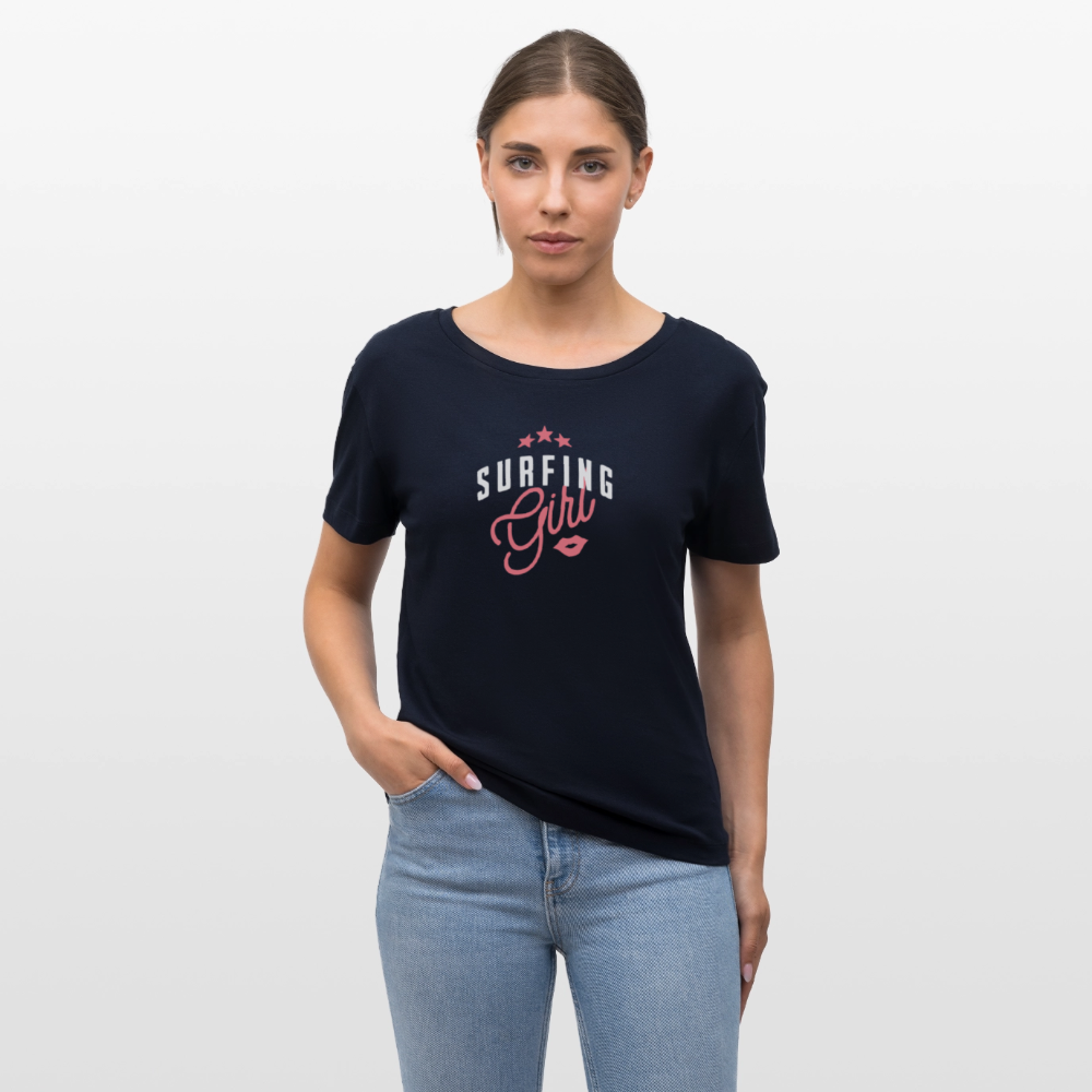 Relaxed Rundhals Frauen Bio-T-Shirt -surfing girl- - Navy