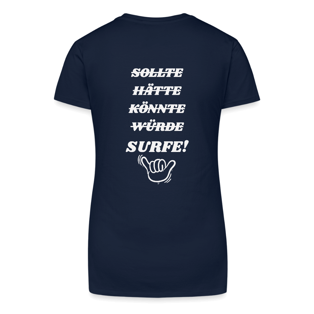 Damen Bio Shirt mit V-Ausschnitt surfe! – ideal für Windsurfer.