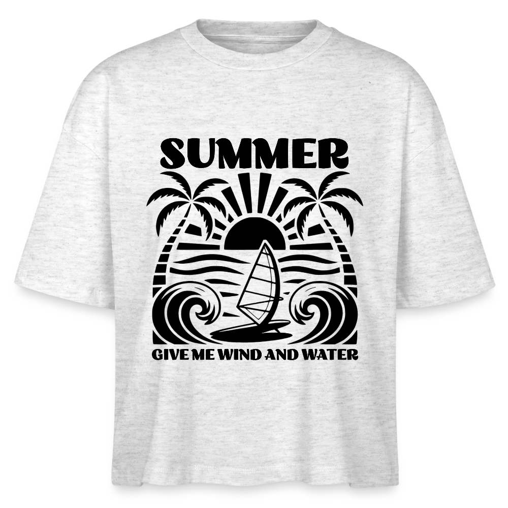 Safis Shop - Frauen Boxy Bio-T-Shirt Nova -give me wind and water- - Weiß meliert