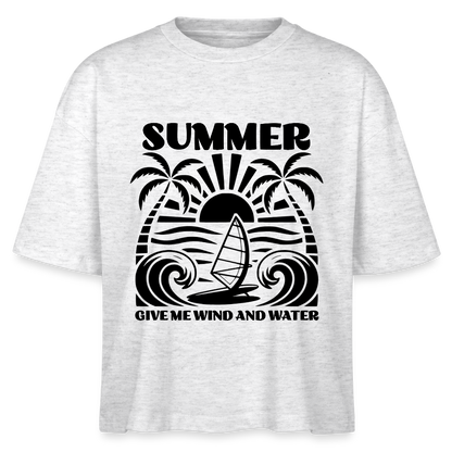 Safis Shop - Frauen Boxy Bio-T-Shirt Nova -give me wind and water- - Weiß meliert