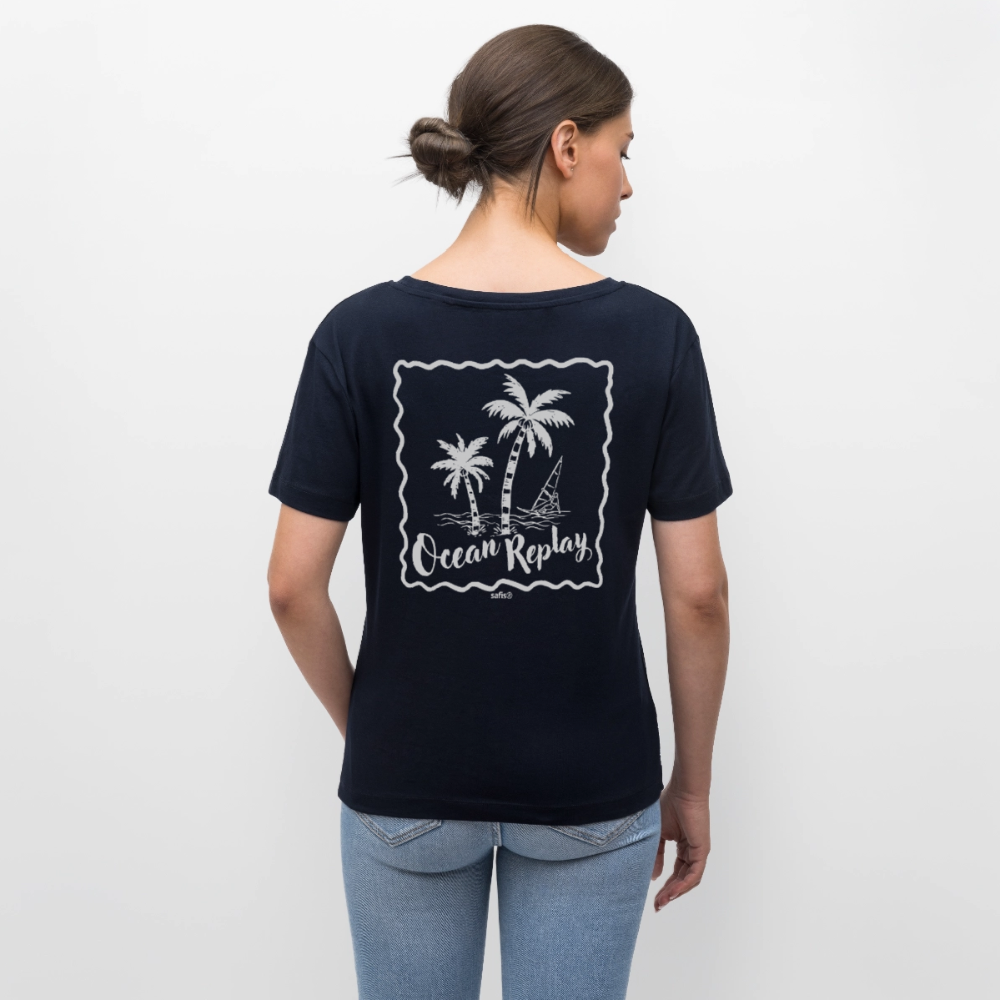Relaxed Rundhals Frauen Bio-T-Shirt -Ocean replay- - Navy