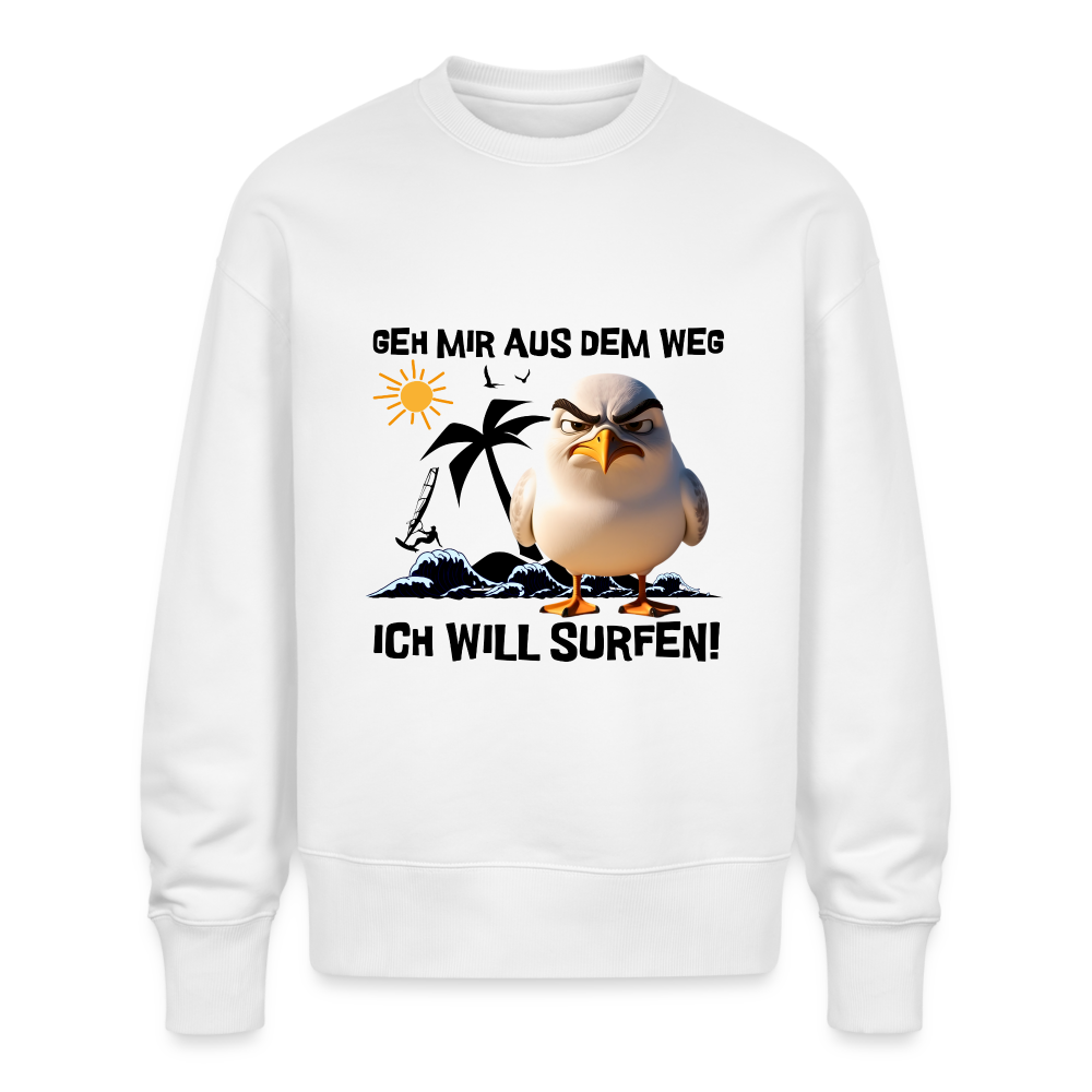 Unisex Oversize Bio Pullover -ich will surfen- - Weiß