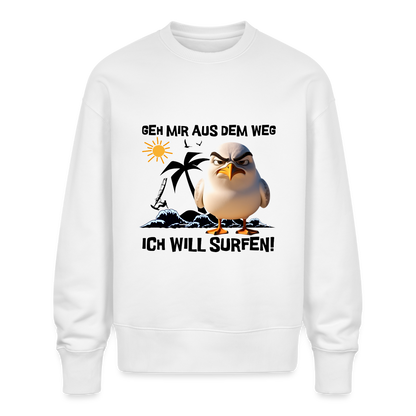 Unisex Oversize Bio Pullover -ich will surfen- - Weiß