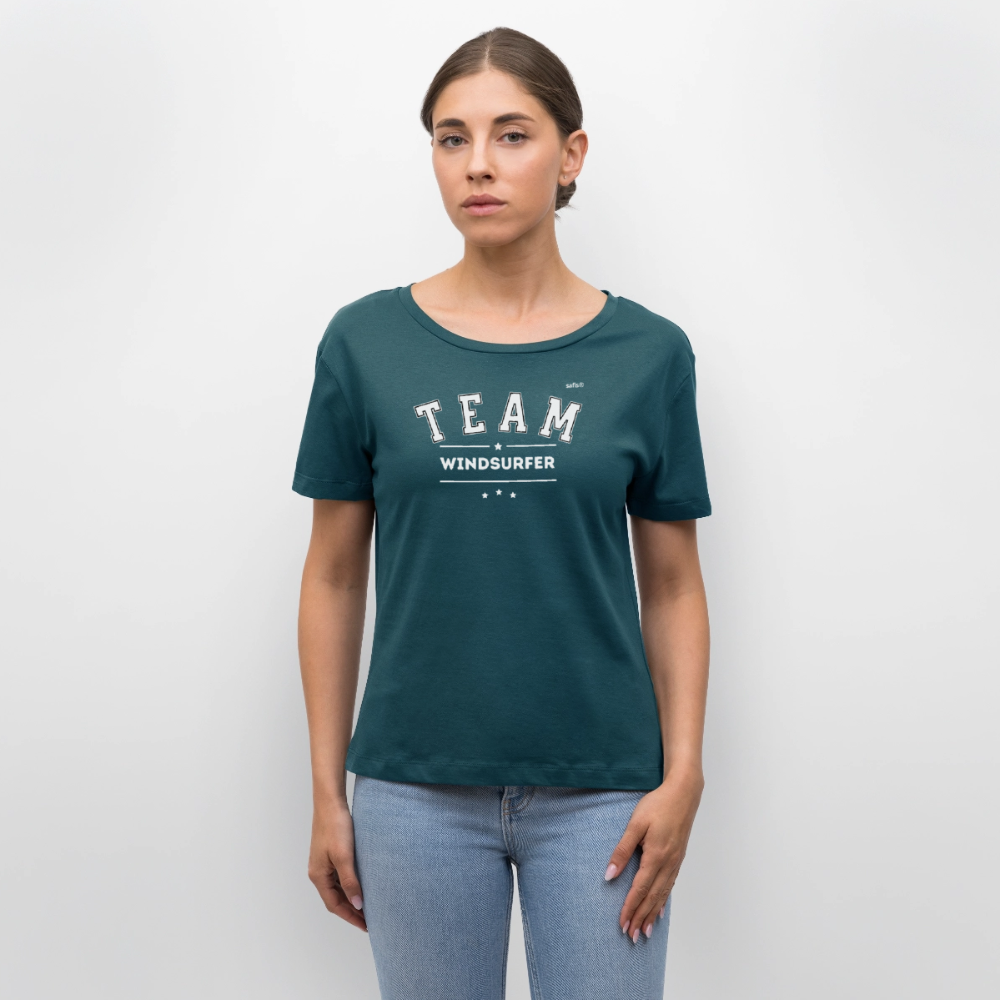 Relaxed Rundhals Frauen Bio-T-Shirt -Team Windsurfer- - Dunkles Petrol